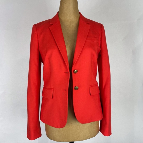 J CREW Women’s “Schoolboy Blazer” Jacket Gold Buttons Pockets Bright Red Size 2 - Picture 3 of 10
